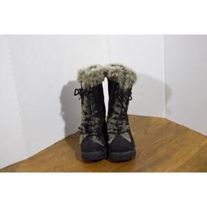 AUSLAND Women's Black Winter Snow Boots Twin Peaks Fur Cuff Mid-Calf Waterproof